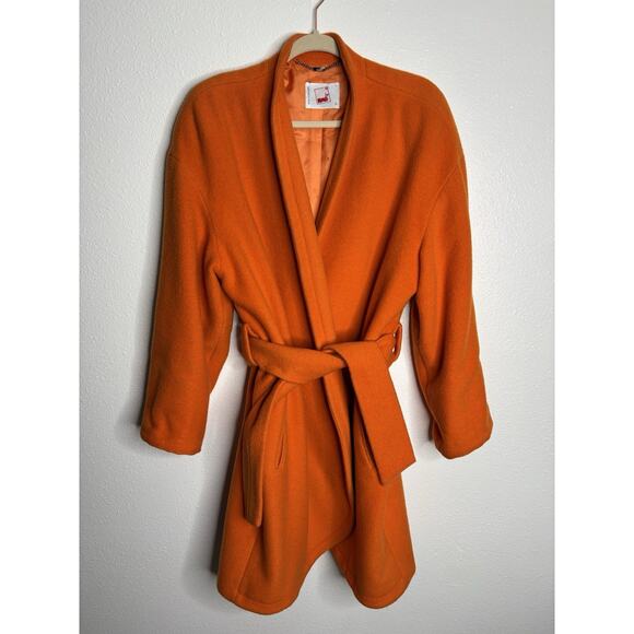 Vintage 80s MONDI Women's Orange Belted Coat‎ Size 34 (Small) - Picture 1 of 4